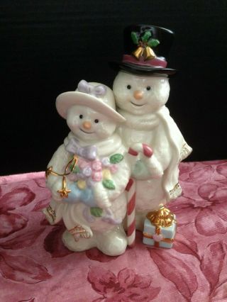 Lenox Christmas Winter Snowman Couple Flowers Presents Candy Cane Snow Woman