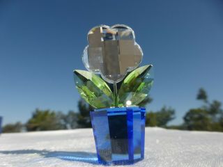 Swarovski Crystal Flower Figurine In A Blue Pot