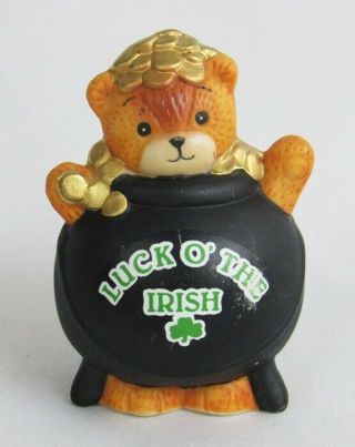 Lucy And Me Enesco 1989 Luck Of The Irish Teddy Bear In Pot Of Gold Figurine