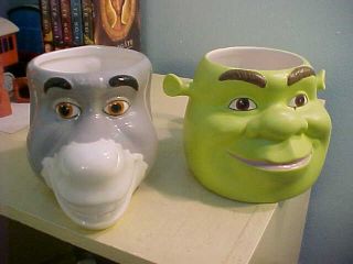 Shrek & Donkey Face 3D Coffee Mug Cup 2004 Dreamworks Galerie Set Disney 2