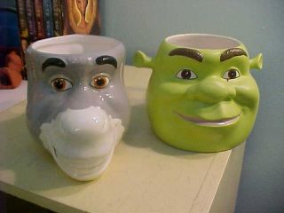 Shrek & Donkey Face 3D Coffee Mug Cup 2004 Dreamworks Galerie Set Disney 5