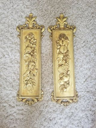 Syroco Vintage Mid Century Wall Plaques Pair Gold Tone