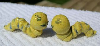 Vintage Anthropomorphic Smiling Yellow Caterpillars Salt And Pepper Shakers
