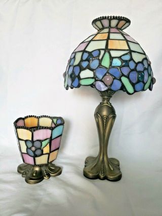 Partylite Stained Glass Lamp And Candle Holder Pair