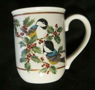 Otagiri Gibson Cards Christmas Chickadee Birds Holly Japan Coffee Mug Cup