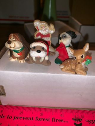 Christmas,  Dogs,  Walrus,  Deer,  Santa Hallmark Merry Miniatures 5.  Vintage.  (h4)