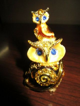 Enameled And Jeweled Owl And Owlet Baby Ring/trinket Box