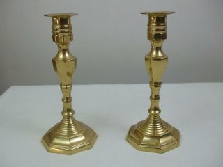 Vintage 2 Solid Brass Candle Sticks Holders Lacquered Candlesticks 8 " Tall