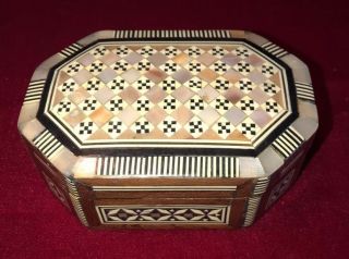 Wooden Mother - Of - Pearl Mosaic Inlay Trinket Box