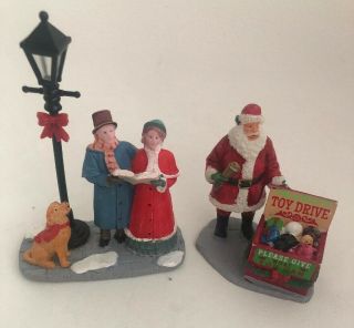 Lemax Christmas Village Figurines Santa Toy Drive & Carollers With Dog Euc Xmas
