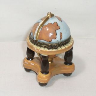 Porcelain World Globe Trinket Box With Brass Hinged Lid
