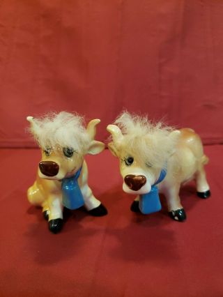 Vintage Norcrest Anthropomorphic Cow Salt And Pepper Shakers Fur Made In Japan