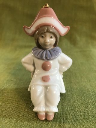 Lladro Hanging Ornament Seated Boy In Pink And Blue Clown Outfit Figurine