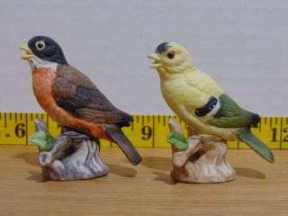 Two Vintage Ceramic Bird Figurines - Robin And Unknown - 2 1/2 "