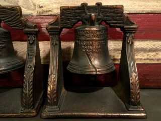 Liberty Bell Pair Set Bookends Verona Vintage Heavy Old Brass Cast Iron Copper