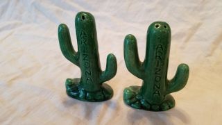 Vintage Ceramic Green Arizona Cactus Salt And Pepper Shakers