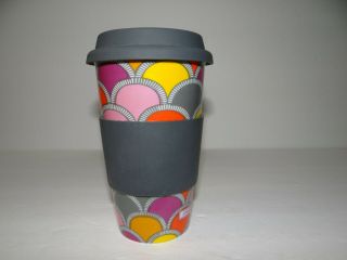 Jonathan Adler Ceramic Tall Coffee Cup Mug 12 Oz.  Travel Silicone Sleeve Lid