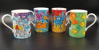 Set Of 4 Porcelain Coffee Tea Mugs By Crazy Cats Jane Brookshaw Dunoon