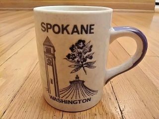 Vintage Spokane Washington The Lilac City Coffee Mug Cup Blue Gray 3 3/4 " Tall