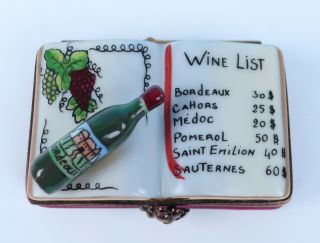 French Wine List Limoges Porcelain Trinket Box Restaurant Bordeaux Hand Painted