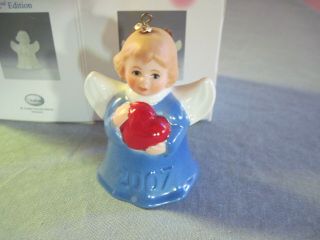 2007 Goebel Angel Bell Ornament Blue With Heart