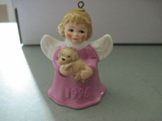 1996 Goebel Angel Bell Ornament Magenta,  Pink Or Purple With Puppy
