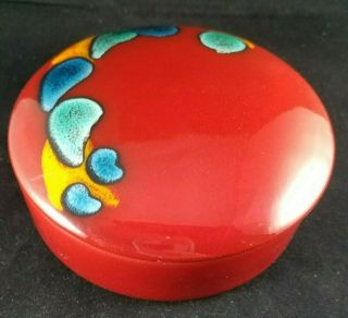 Pool Pottery England Odyssey Pattern Red Powder Trinket Box With Lid 5 " Diameter