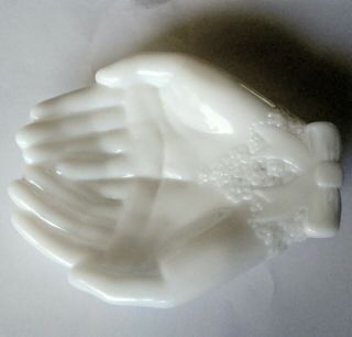 Vintage Avon White Glass Hands Soap Dish Trinket Bowl