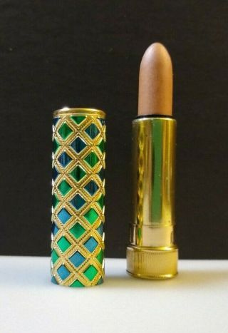Vintage 1960s Lipstick Decorative Blue And Green Metal Case