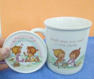 Betsey Clark Coffeе Tea Mug Cup Lid Ceramics Hallmark 1983 Coaster Japan White