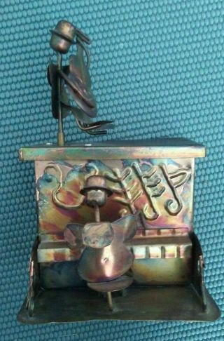 Vintage Copper Brass Musical Box Piano & Guitar Player