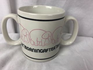 The Morning After Hangover 2 Handled Coffee Cup Mug Pink Elephants Vtg 1982