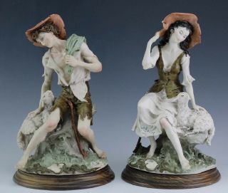 Pair Florence Giuseppe Armani Figural Boy & Girl W/ Sheep Art Figurines
