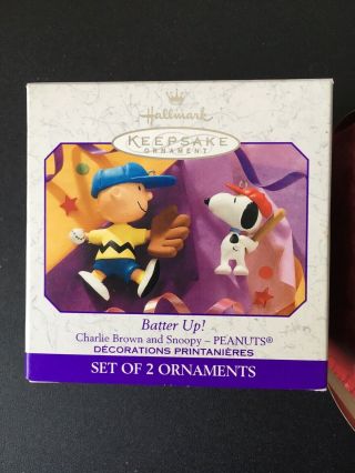 Charlie Brown & Snoopy Baseball Hallmark Keepsake Ornament 1999 Batter Up