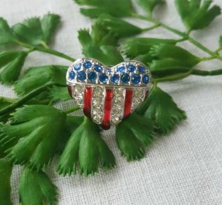Swarovski Patriotic American Flag Heart Tac Pin Great For Memorial Day