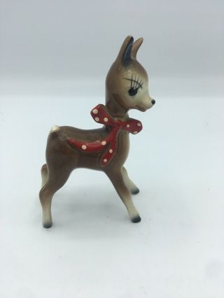 Adorable Little Vintage Ceramic Deer With Red Bow