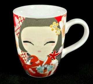 Kokeshi Girl Coffee Mug Japanese Kokeshi Doll Colorful Fine Porcelain Coffee Cup