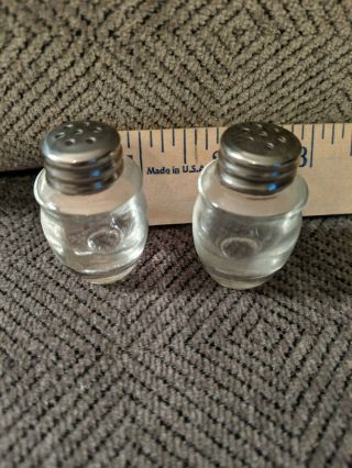 Vintage Clear Glass Miniature Salt And Pepper Shaker Shakers Metal Lid Caps
