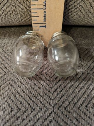 VINTAGE Clear Glass MINIATURE Salt and Pepper SHAKER SHAKERS Metal Lid Caps 3