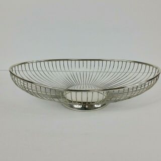 Silver Oval Wire Bread Or Fruit Basket Made In Italy Mid Century
