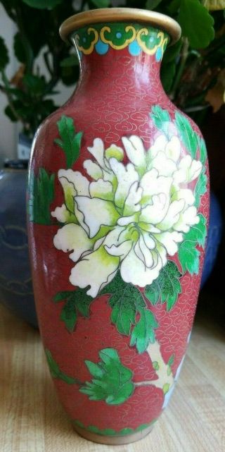 Vintage Chinese Cloisonne Vase With Flower Design,  Swallow Floral China