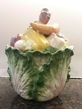 Vintage Fitz And Floyd Canister/cookie Jar - Cabbage Base With Assorted Vegetables