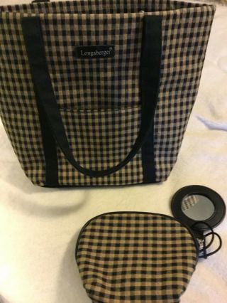Longaberger Homestead Black/tan Checkered Plaid Sm Handbag With Change Purse