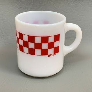 Ralston Purina Rp Co Cup Mug Vintage White Milk Glass Red Checker Board Checkere
