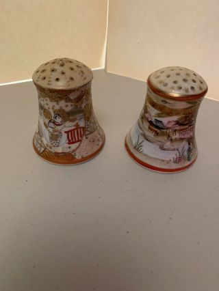 Vintage Royal Satsuma & Royal Kaga Nippon Hand Painted Salt And Pepper Shakers