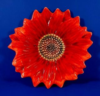 Hand Painted Red Ceramic Flower Serving Plate - Flawless