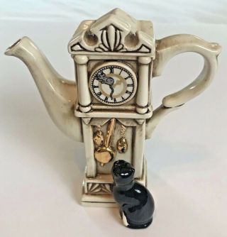 Paul Cardew Design Novelty Tiny Teapot - Grandfather Clock And Black Cat