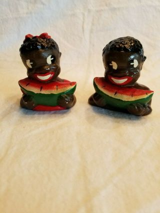 Vintage African American Children Eating Watermelon Salt And Pepper Shakers