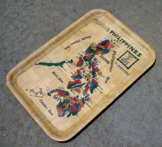 Vintage 20.  5x14 " Map Of The Philippines Bamboo Serving Tray W People / Land Info