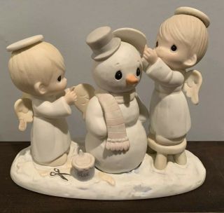 Precious Moments - Two Angels Making Snowman - Halo,  And Merry Christmas - $225v